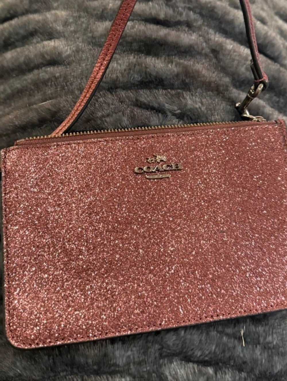Coach Burgundy Glitter Wristlet Bag